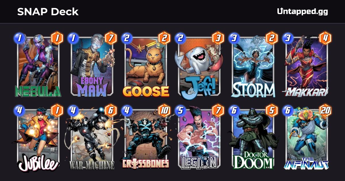 Ready go to ... https://snap.untapped.gg/en/decks/Crossbones-DrDoom-EbonyMaw-Goose-Infinaut-JeffTheBabyLandShark-Jubilee-Legion-Makkari-Nebula-Storm-WarMachine_SNAP Deck?utm_medium=affiliate [ SNAP Deck - MARVEL SNAP Deck]